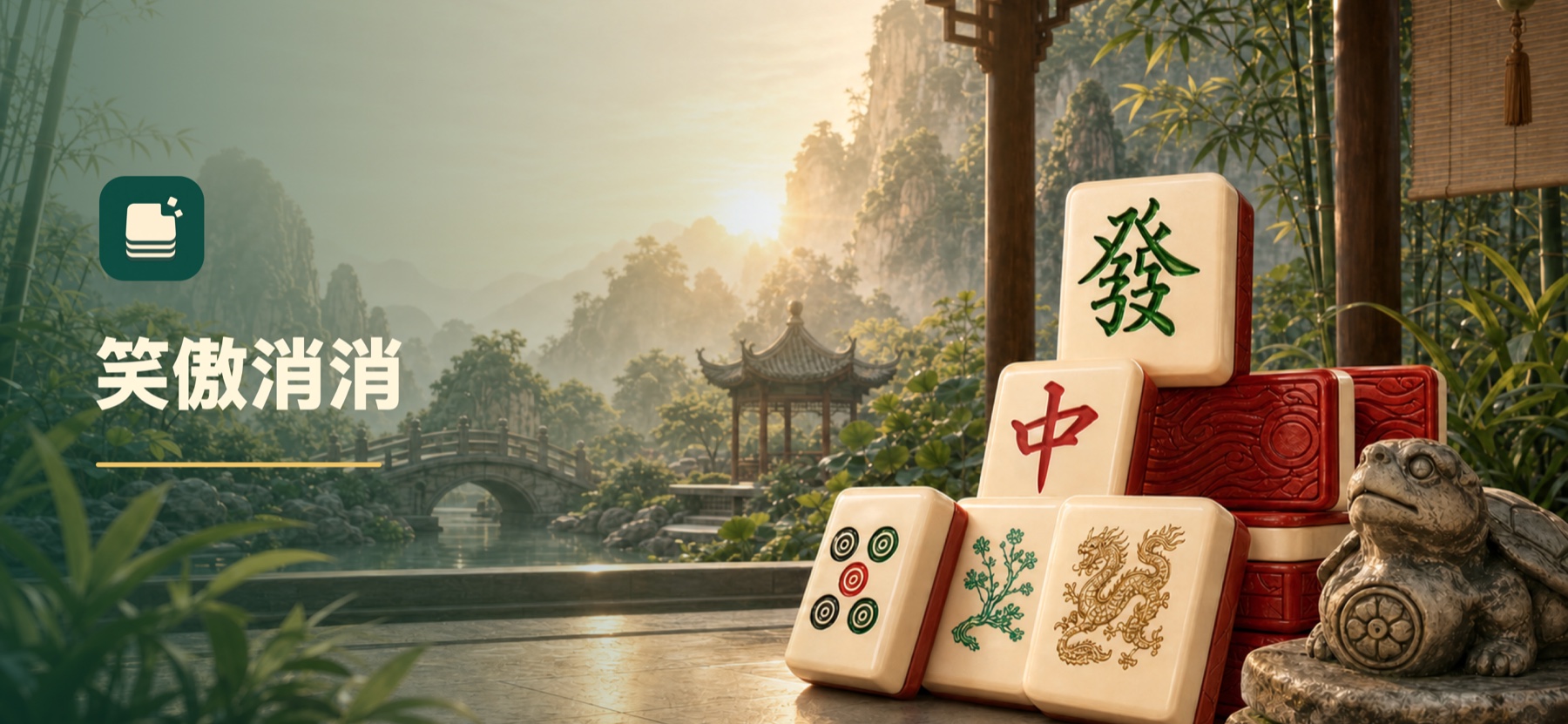 笑傲消消山水庭院麻将牌主视觉